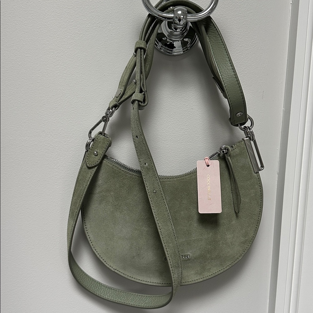 Coccinelle Purse NWT light green suede Italian wear on shoulder wrist crossbody - Picture 3 of 15